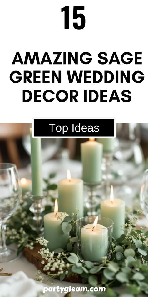 Planning a wedding with a fresh and elegant flair? Discover 15 stunning sage green wedding decor ideas that embrace the elegance of this dreamy color. From chic sage green candles in glass holders to beautiful floral arrangements that burst with joy, these inspirations are perfect for a modern celebration. Each idea effortlessly incorporates the charm of sage, making your special day as beautiful as you envisioned. Get ready to create a serene yet sophisticated ambiance that will leave your guests wowed and immersed in the joy of your love. St Patrick's Day Wedding, Gray And Sage Green Wedding, Black White Sage Wedding, Emerald Green Wedding Theme Decor Table Settings, Sage And Copper Wedding, Sage Green Wedding Color Schemes, Sage Green And Lilac Wedding, Green Color Scheme Wedding, Olive Green Wedding Ideas