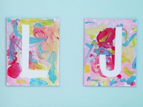 Fun Art Projects, Initial Canvas, Kids Painting Crafts, Crafts For Toddlers, Kids Canvas Art, Art Projects For Teens, Canvas Letters, Canvas Art Projects, Kids Canvas