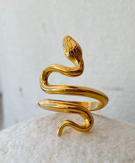 Gold Snake Jewelry, Snake Ring Gold, Snake Rings, Gold Wrap Ring, Serpent Ring, Snake Ring Silver, Spiral Ring, Gold Wrap, Snake Jewelry