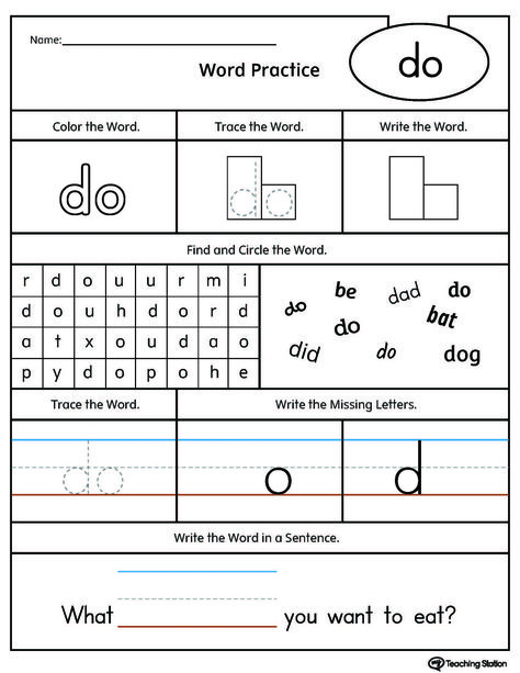 Practice high-frequency word DO with this action pack printable worksheet. Your child will find, trace, and write the word DO in a sentence. Site Words Kindergarten, Sight Words Kindergarten Printables, Sight Word Worksheets Free, Sight Word Worksheet, Writing Sentences Worksheets, Sight Word Sentences, Sight Words Printables, Teaching Sight Words, Kindergarten Reading Worksheets