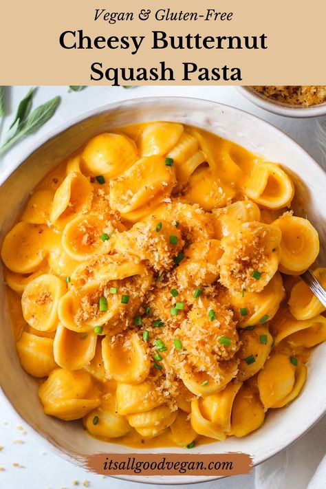 Cheesy Butternut Squash, Squash Sauce, Frozen Butternut Squash, Butternut Squash Sauce, Vegan Starters, Pastas Recipes, Butternut Squash Pasta, Squash Pasta, Vegan Pasta Recipes