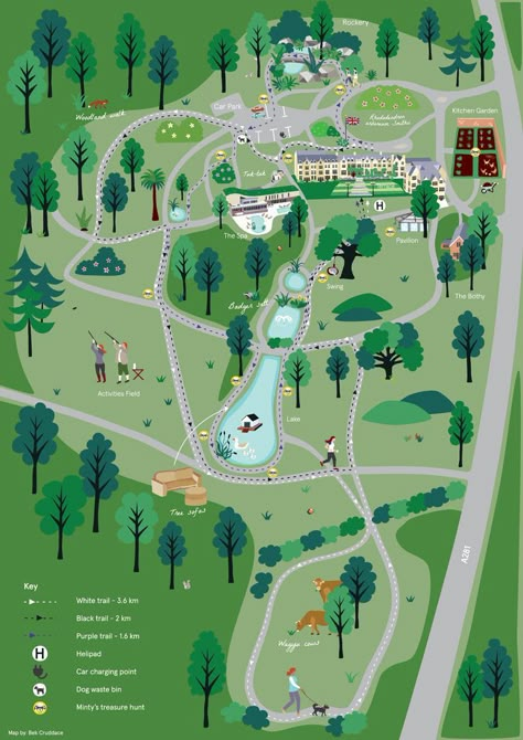 Commission from Exclusive Collection, a family owned group of hotels in the South of England, to design illustrated hotel grounds maps for their 6 properties. Neighborhood Map Design, Hotel Map Design, Tourist Map Design, Park Map Design, Property Map Design, Property Illustration, Event Map Illustration, Travel Map Illustration, Illustrative Map