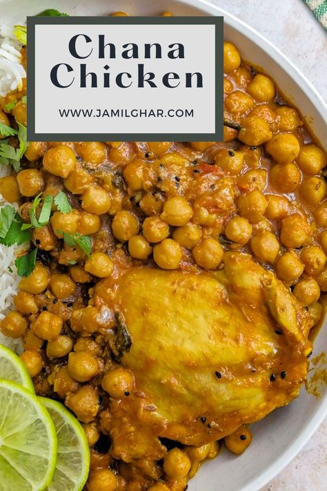 Chana chicken is a tasty one-pot dish featuring succulent pieces of chicken and hearty chickpeas for a healthy and satisfying meal ready in an hour. Chicken Chana Masala Recipe, Chicken Chickpea Curry, Chicken And Chickpea Curry, Chana Recipe, Ghee Recipe, Pakistani Dishes, Chicken Chickpea, Braised Chicken Thighs, Pakistani Recipes