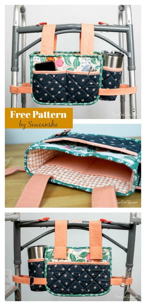 Walker Caddy Free Sewing Pattern Free Pattern For Walker Caddy, Rollator Bag Pattern Free, Sewing Walker Caddy, Sewing Caddy Pattern Free Walker Bags, Diy Walker Caddy Pattern Free, Pattern For Walker Caddy, Walker Caddy Diy, Mobility Walker Bag Pattern, Wheelchair Caddy Pattern Free