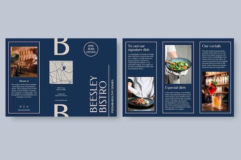 Free vector elegant restaurant brochure | Free Vector #Freepik #freevector #restaurant-trifold-brochure #restaurant-brochure #food-brochure #bistro Brochure Design Restaurant, Brochure Restaurant, Food Brochure, Organic Food Logo, Restaurant Brochures, Brochure Food, Catering Logo, Elegant Restaurants, Food Template