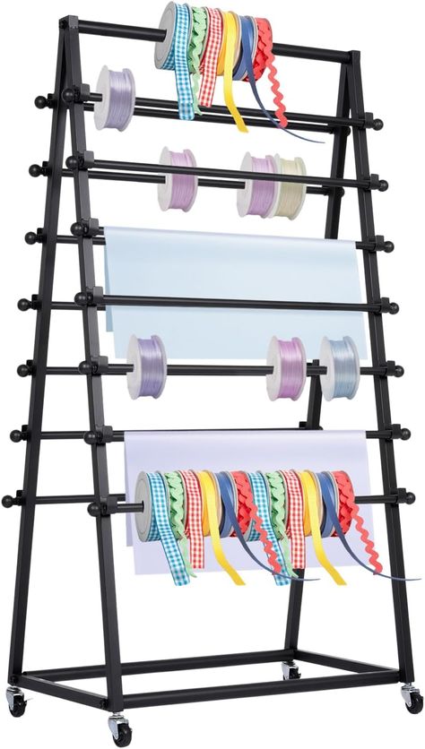 Metal Ribbon Rack:NOTE: The diameter of the rods is 1.6cm/0.63in. Pls choose to use it according to your needs!The ribbon organizer is made of high quality iron, with baking paint coating. The ribbon organizer has strong load-bearing capacity and long service life,It is waterproof and oil-proof,wear-resistant, no rust and deformation Craft Ribbon Storage, Ribbon Organizer, Metal Vinyl, Gift Wrap Organization, Scarf Rack, Gift Wrapping Station, Ribbon Organization, Wrapping Station, Ribbon Storage