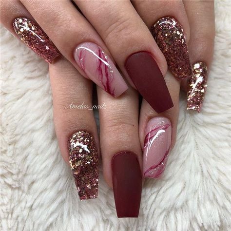 Bridal Nails Designs, Matte Nail Art, Long Nail Art, Bridal Nail Art, Matte Nail, Matte Nails Design, Rose Gold Nails, Fall Acrylic Nails, Burgundy Nails