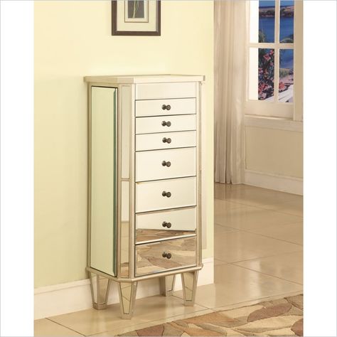 Powell Mirrored Jewelry Armoire with Silver Wood $369.22 Standing Jewelry Box, Painted Jewelry Armoire, Computer Armoire, Powell Furniture, Mirror Jewelry Armoire, Bedroom Armoire, Silver Wood, Jewelry Cabinet, Wardrobe Armoire