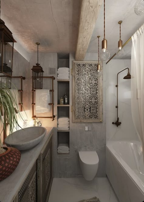 Feminine Apartment, Moroccan Bathroom, Urban Apartment, Moroccan Homes, Moroccan Interiors, Bathtub Design, Bad Inspiration, Boho Bathroom, Trendy Bathroom