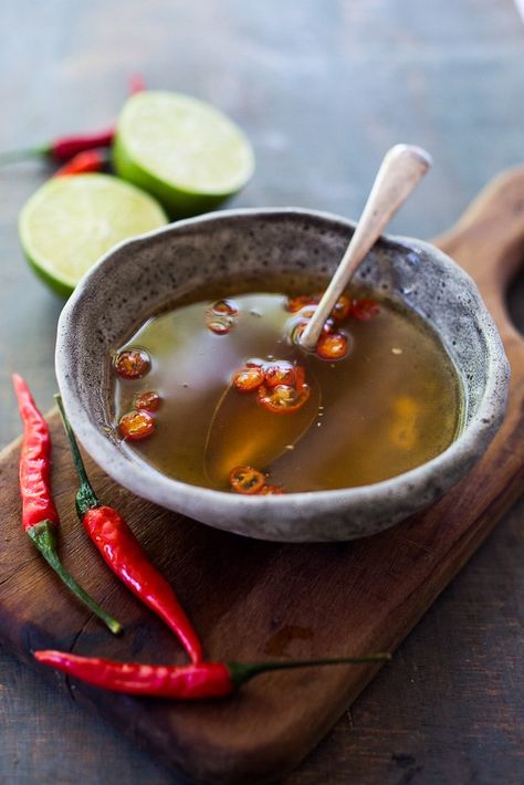 A simple authentic recipe for Nuoc Cham, a flavorful Vietnamese dipping sauce and dressing for salads, spring rolls and noodle bowls. Vegan adaptable! #nuoccham #dressing #sauce #vietnamesesauce #dippingsauce #nuoc Rice Noodle Bowls, Vietnamese Sauce, Vietnamese Dipping Sauce, Spring Roll Sauce, Tuna Recipe, Dipping Sauces Recipes, Vegan Fish, Salad Dressing Recipes Homemade, Rice Noodle