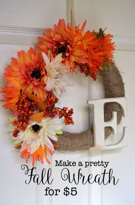 See how to make this Fall Wreath for $5! A fun and easy DIY. Easy Fall Wreaths, Easy Fall Decor, Easy Diy Wreaths, Outfit 2020, Handcrafted Knife, Mask Fashion, Fall Deco, Diy Fall Wreath, Diy Wreaths