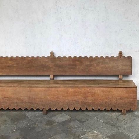 Wood Details, Into The Wood, Wood Detail, Wooden Bench, Wood Bench, Outdoor Bench, Furniture Inspiration, Scalloped Edges, Interior Furniture