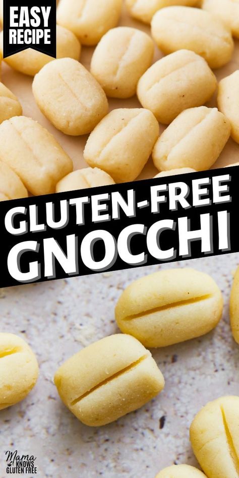 Learn how to make gluten-free gnocchi with just a few simple ingredients and a bit of prep. These soft and pillowy gluten-free gnocchi are an Italian dinner staple! Homemade Gluten Free Gnocchi, Simple Gluten Free Dinner Recipes, Recipes For Dinner Gluten Free, Gf Gnocchi, Easy Gluten Free Dinner Recipes, Gluten Free Gnocchi Recipes, Dinner Ideas Gluten Free, Gluten Free Pasta Dough, Mama Knows Gluten Free