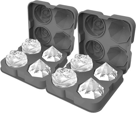 HANCELANT- Rose & Diamond Ice Cube Tray, Hancelant 2.5Inch Fun Ice Cube Molds, Silicone Ice Ball Maker, Easy Release Large Ice Cube m Chilling Cocktails, Whiskey, Bourbon & Homemade Juice (Gray) Diamond Ice Cube Tray, Homemade Juice, Ice Ball Maker, Rose Diamond, Molds Silicone, Ice Ball, Diamond Ice, Ice Cube Molds, Cute Kitchen