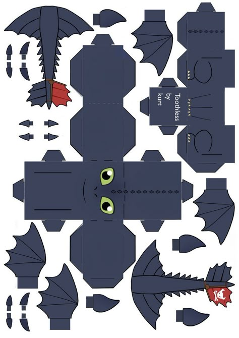 Free Toothless Printable Bookmark Diy, Dragon Birthday Parties, Paper Cut Outs, Toothless Dragon, Dragon Crafts, Paper Toys Template, Dragon Birthday, Dragon Costume, Instruções Origami