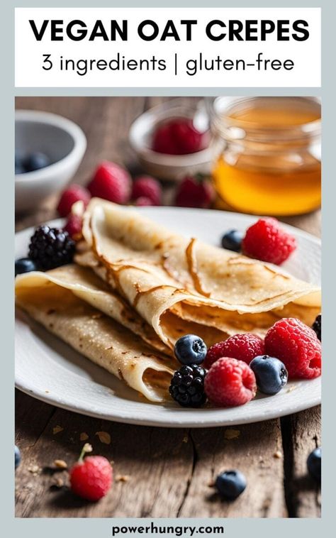 Vegan oat crepes, made with 3 ingredients in a blender! #veganrecipe #veganrecipes #crepes #glutenfree #glutenfreecrepes #3ingredientrecipe #oats #vegancrepes #veganbreakfast #veganpancakes #glutenfreepancakes #eggfree #dairyfree #oatcrepes #oatpancakes #oatrecipes Oat Crepes, Gluten Free Crepes Recipe, Vegan Crepes Recipe, Quick Morning Workout, Vegan Crepes, Gluten Free Crepes, Air Fryer Recipes Breakfast, Oil Free Vegan Recipes, Healthy Low Calorie Meals