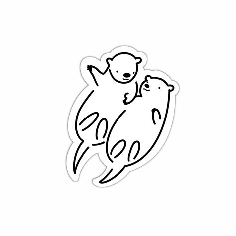 Minimalist Otter Couple Sticker |  couple tattoo ideas 2023 Otter Couple Drawing, Otter Minimalism Tattoo, Otter Outline Tattoo, Tiny Otter Tattoo, Otter Couple Tattoo, Otter Outline, Animal Couple Drawing, Otter Drawing Simple, Otter Tattoo Simple