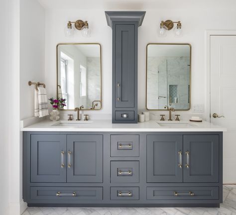 Bathroom Transformation, Laundry Room Renovation, Gray Vanity, Bathroom Redesign, Transitional Bathroom, Gold Bathroom, Room Renovation, J P, Stylish Bathroom