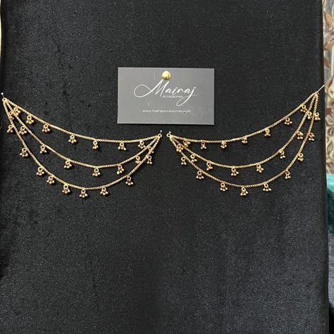 Goldplated Antique Polish Ear Chain/ Saharay , Made for Maryam from the UK🌸 DM for prices/ order! Website: mairajaccessories.com WhatsApp: +923257639716 #mairajaccessories #mairajtohbesthai Baby Jewelry Gold, Earrings With Chain, Temple Jewellery Earrings, Wedding Jewellery Designs, Pakistani Jewellery, Gold Bangles For Women, Gold Jewellry, Modern Gold Jewelry, Bridal Jewellery Design