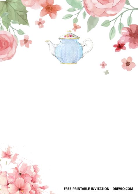 Get FREE Floral Tea Party Invitation Templates #free #freeinvitation2019 #birthday #disney #invitations #invitationtemplates High Tea Invitations, Floral Tea Party, Invitation Layout, Alice Tea Party, Baby Shower Invitations Design, Free Printable Birthday Invitations, Tea Party Invitations, Party Invite Design, Tea Party Decorations