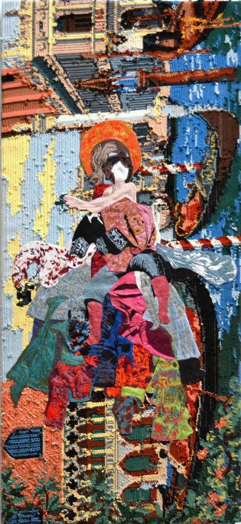 Original Women Collage by Aby Mackie | Figurative Art on Soft (Yarn, Cotton, Fabric) | Untitled 2 (I Am The Sum Total Of Everyth Textile Collage Ideas, Fabric Collage Ideas Textiles, Textile Collage Art, Fabric Texture Art, Yarn Collage, Fabric Collage Ideas, Patchwork Textile Art, Gcse Artists, Fabric Collage Art