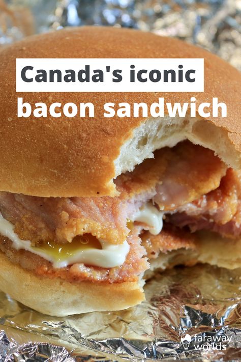 Canadian peameal bacon sandwich recipe Candied Bacon Sandwich, Back Bacon Recipes Canadian, Peameal Bacon Sandwich, Peameal Bacon Recipes Dinners, Recipes With Peameal Bacon, Recipes With Canadian Bacon, Canadian Bacon Recipes Dinners, Bacon Sandwich Ideas, Canadian Bacon Recipes Breakfast