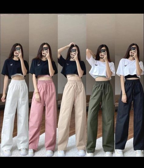 Casual College Outfits Indian, Celana Jogger Wanita, Ldr Couples, Trousers For Girls, Crochet Sweater Design, Wide Leg Jeans Outfit, Mix Match Outfits, Feb 25, Casual Summer Pants