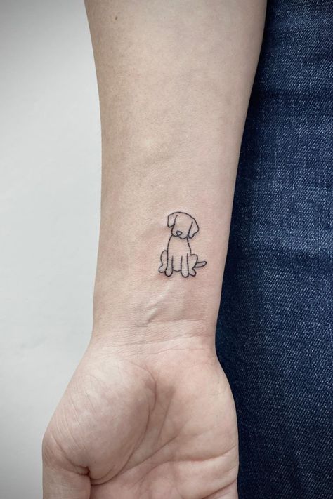 Tattoo studio Life Line Wrist Dog Tattoos, Tiny Puppy Tattoo, Tato Dog Small Tattoos, Labradoodle Tattoo Ideas, Small Dog Related Tattoos, Doggie Tattoos Ideas, Small Labrador Tattoo, Cockapoo Tattoo Ideas, Cute Dog Tattoo Ideas