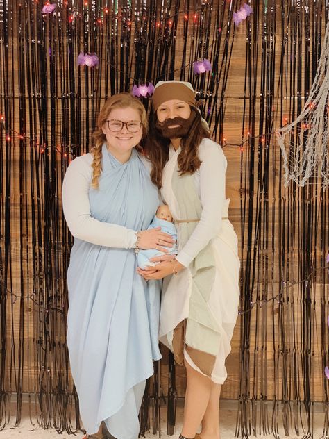 Joseph and mary costume Disciple Costume, Mary And Joseph Costumes, Joseph Costume, Mary Costume, Joseph And Mary, Mary And Joseph, Bridesmaid Dresses, Wedding Dress, Halloween