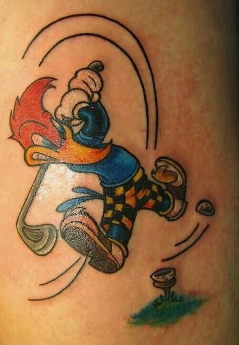 Woody Woodpecker tattoo design Woody Woodpecker Tattoo, Woody Tattoo, Woodpecker Tattoo, Raiders Tattoos, Golf Tattoo, Funny Tattoo, Attack On Titan Tattoo, Tattoo Old School, Woody Woodpecker