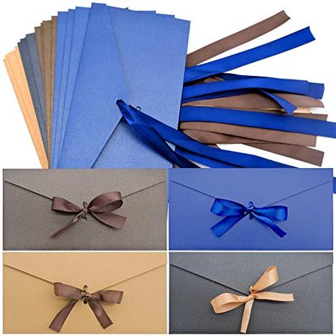 Ribbon On Envelope, Envelope Design Creative Handmade, Envelope With Ribbon, Gift Card Envelopes, Woodland Wedding Invitations, Wedding Gift Hampers, Envelope Gift, Gift Card Envelope, Handmade Invitations