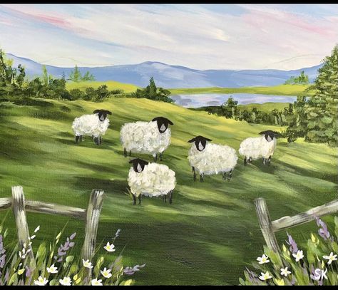 Sheep In A Field, Lost Lamb, Letter Painting, Sheep Drawing, Felted Pictures, Canvas Art Painting Abstract, Sheep Paintings, Farm Paintings, Chicken Painting