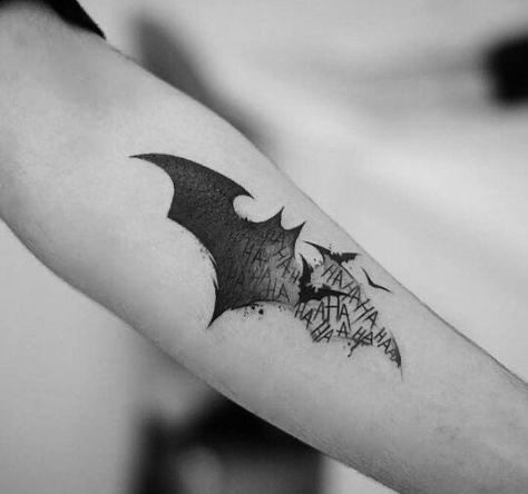 Batman Arm Tattoo, Simple Batman Tattoo, Batman Back Tattoo, Small Batman Tattoo, Batman Tattoos For Women, Lego Batman Tattoo, Batman Tattoo For Men, Dc Tattoo Ideas, Dark Knight Tattoo