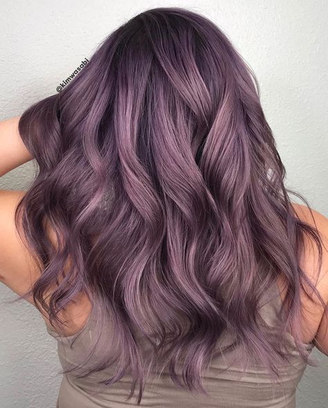 Light Brown Purple Hair, Muted Purple Hair, Smoky Purple Hair, Chocolate Lavender Hair, Smokey Lavender Hair, Purple Hair Brown Eyes, Lavender Balayage, Lavender Hair Ombre, Guy Tang Hair