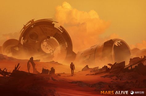 mars alive 01 by Yulin Liwork for a VR game 3 years ago... here is the game: https://ift.tt/2LCwBen Desert Junkyard, Mars Concept Art, Mars Sunset, Desert Planet, Ancient Chinese Architecture, Desert Environment, Fantasy City, Game 3, Matte Painting