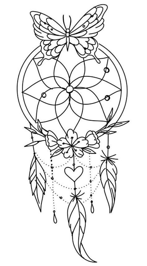 Mandala Dream Catcher Tattoo Design, Draw A Dream Catcher, Dreamcatcher Tattoo Stencil, Dreamcatcher Drawing Easy, Butterfly Dreamcatcher Tattoo, Dream Catcher Tattoos, Dream Catcher Sketch, Dreamcatcher Drawing, Dream Catcher Coloring Pages