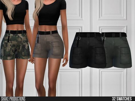 Sims 4 Clothing Sets, Sims 4 Dresses, Everyday Pants, Female Shorts, Baggy Shorts, Black Jean Shorts, Sims 4 Clothing, Sims 4 Cc, Feminine Outfit