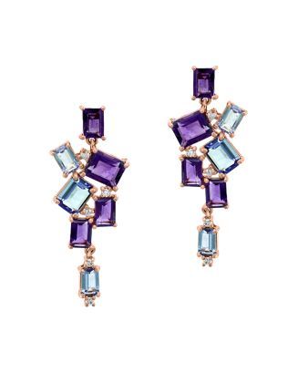 Bloomingdale's Diamond, Amethyst & Tanzanite Drop Earrings in 14K Rose Gold - 100% Exclusive Jewelry & Accessories - Fine Jewelry - Bloomingdale's Amethyst Jewelry Ring, Tanzanite Drop Earrings, Small Earrings Gold, Blue Stones Jewelry, Neck Pieces Jewelry, Tanzanite Jewelry, Fancy Jewellery Designs, Colour Blocking, Diamond Jewelry Designs