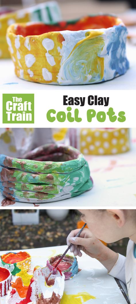 Clay coil pot | The Craft Train Air Dry Clay Projects For Preschoolers, Air Dried Clay Projects Ideas For Kids, Air Dry Pinch Pots, Clay Crafts For Preschoolers, Air Dry Clay Preschool, Air Dry Clay Toddler Craft, Easy Airdryclay Ideas, Coil Pots Ideas Easy, Preschool Clay Projects