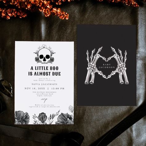 $2.09 | NOVA Gothic Skull Little Boo Halloween Baby Shower - gothic baby shower, skull baby shower, halloween baby shower, black floral, floral skull, skeleton baby shower, fall baby shower, autumn baby shower, gender neutral baby shower, a little boo Black Floral Wedding, Gothic Wedding Invitations, Halloween Wedding Invitations, Gothic Baby, Gender Neutral Baby Shower Invitations, Skull Wedding, Fall Wedding Invitations, Gothic Skull, Halloween Baby