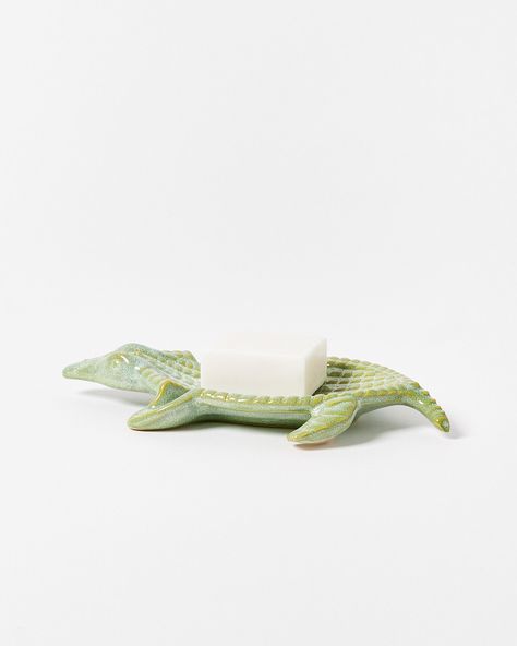 In a shiny green, this friendly croc soap dish has a textured glaze and sculptural details. Unique Soap Dish, Cute Soap Dish, Green Accessories Living Room, Bathroom Accessories Ideas, Ceramic Soap Dish, Pendant Lamp Shade, Shower Accessories, Oliver Bonas, Accessories Ideas