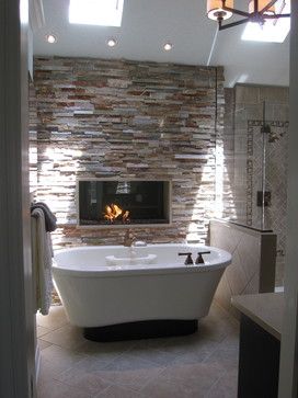 Accents Walls, Master Suite Addition, Color Bathroom, Diy Bathroom Design, Modern Chalet, Fireplace Decorations, Farmhouse Bathroom Design, Tub Fireplace, Soaking Tubs