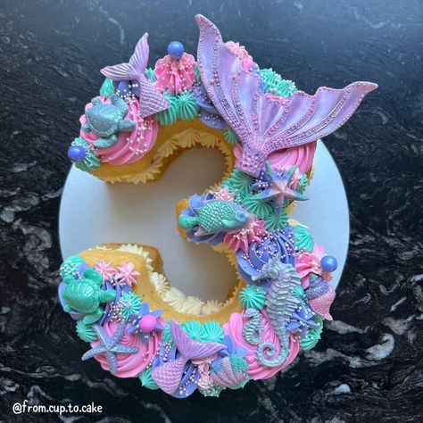 Number 3 Mermaid Cake, 3rd Birthday Mermaid Cake, Number 5 Mermaid Cupcake Cake, Mermaid Cookie Cake Ideas, Mermaid 3rd Birthday Cake, 6 Number Cake, Threenager Birthday Cake, Mermaid Cookie Cake, Mermaid Cupcakes Ideas