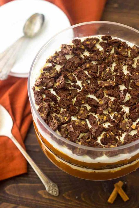 White Chocolate Pumpkin Trifle - A show stopping dessert that is SO easy and perfect for Thanksgiving! | Foodfaithfitness.com | #recipe #pumpkin Brownie Brittle Recipe, Pumpkin Trifle, Starbucks Pumpkin Bread, Brownie Brittle, Healthy Pumpkin Bread, Pumpkin Bread Pudding, Moist Pumpkin Bread, Pumpkin Loaf, Recipe Pumpkin