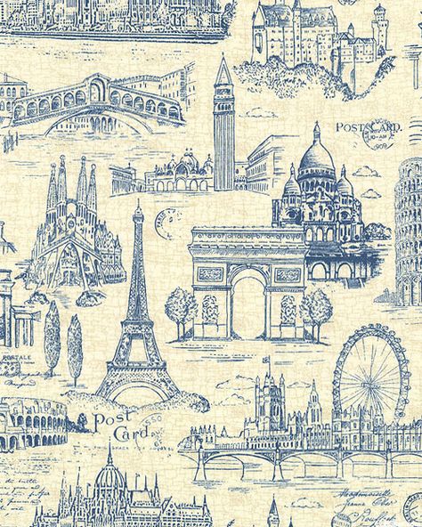 Vintage Travel - Landmark Toile - Windsor Blue Boyfriends Bday, Vintage Blue Aesthetic, Paris Graphic Design, French Textiles, Paris Patterns, Beach Quilt, Architectural Lighting Design, Paris Inspired, Paris Map