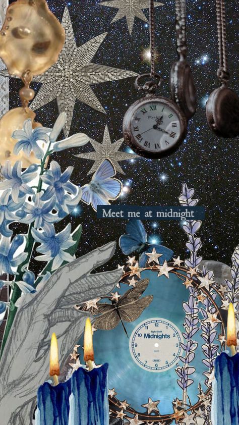 meet me at midnight <3 #midnights #midnightstaylorswift #blue #gold #silver #taylorswift #taylorsversion #stars #vintage #flowers #butterfly #lavenderhaze #love Meet Me At Midnight Theme, Meet Me At Midnight Party, Nye 2024, Meet Me At Midnight, Stars Vintage, Chair Ideas, Flowers Butterfly, Aesthetic Ideas, At Midnight