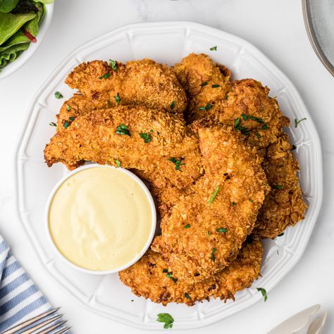 Air Fryer Copycat Zaxby’s Chicken Fingers Chicken Fingers Fried, Spicy Chicken Tenders, Chicken Finger Recipes, Air Fryer Chicken Tenders, Crispy Chicken Tenders, Southern Fried Chicken, Honey Mustard Sauce, Chicken Fingers, Food Spot