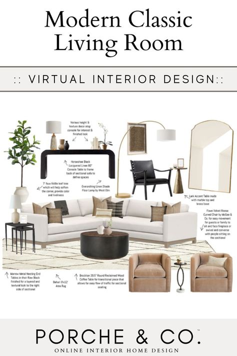 Image for living room design from the interior designers at Porche & Co. Neutral Tonal Living Room, Transitional Aesthetic Living Room, Sophisticated Family Room, Ad Living Rooms, Accessorizing Living Room, Transitional Living Room 2023, Classic Modern Living Room Interiors, Lifestyledco Living Room, Light Beige Couch Pillow Ideas