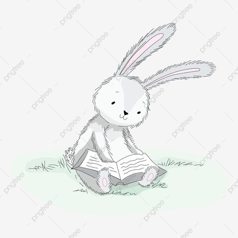 Book Reading Drawing, Reading Sketch, Bunny Reading, Bunny Vector, Reading Drawing, Book Cartoon, Sketch Cartoon, Education Banner, Kids Reading Books