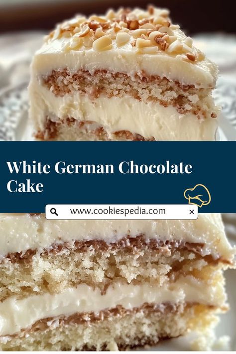 Hosting a party? This easy White German Chocolate Cake recipe is a showstopper! With layers of moist white chocolate cake and rich Coconut Pecan Frosting, it’s a crowd-pleaser that’s as stunning as it is delicious. Perfect for any celebration! 🎂✨ #EasyRecipe #PartyDessert German Sweet Chocolate Cake Recipe, Coconut Pecan Cake, German Chocolate Cake Frosting, German Chocolate Cake Recipe, Pecan Frosting, Coconut Pecan Frosting, White Chocolate Cake, White Cake Recipe, Coconut Frosting